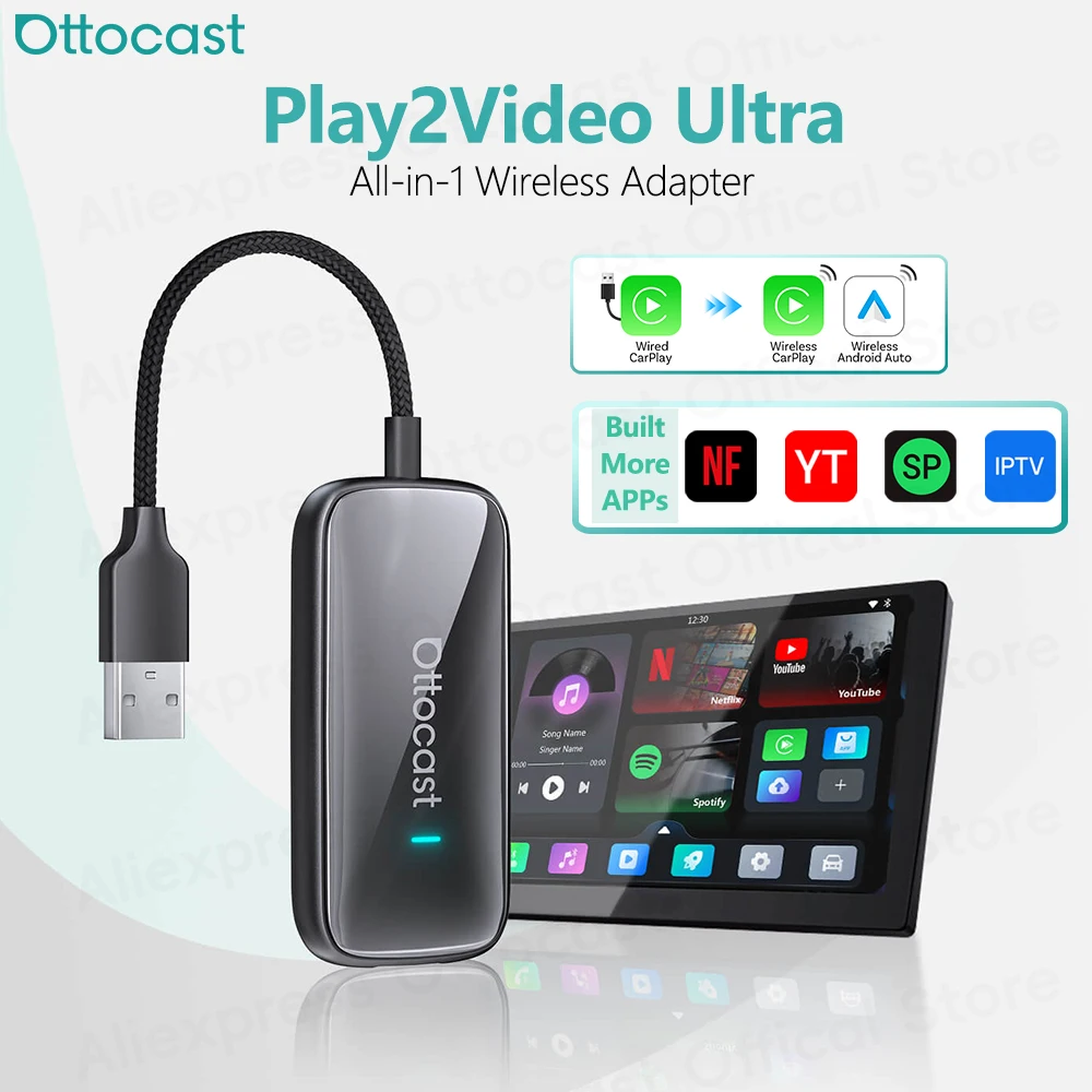 Car Accessories Youtube - OTTOCAST Play2Video Ultra Wireless CarPlay Android