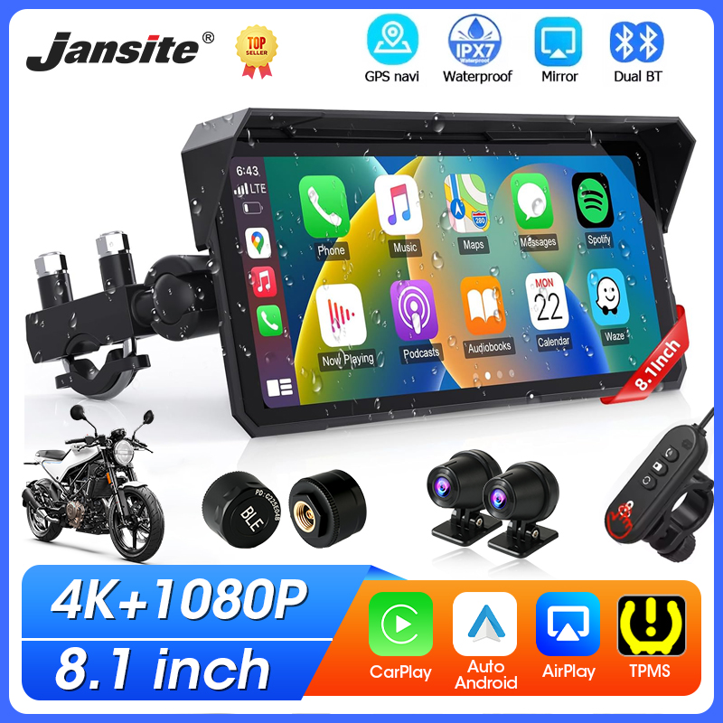 Car Dash Cam - Jansite 8.1 Inch 4K Motorcycle CarPlay