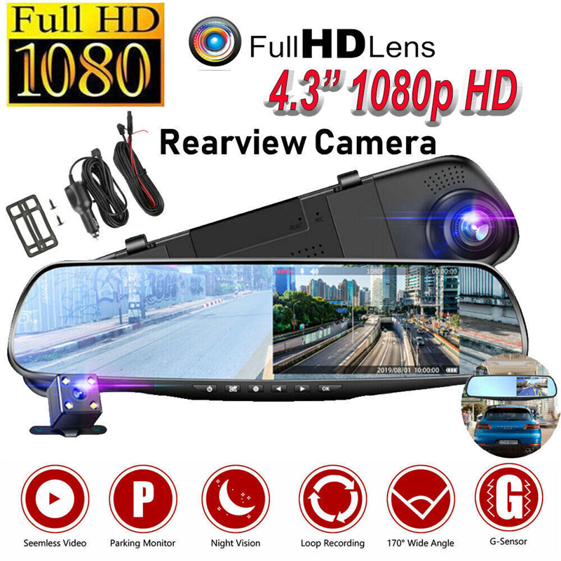 Car Dash Cam - Mirror Dash Cam FHD Dual Lens
